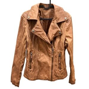 Max Studio Medium Tan Faux Leather Moto Jacket with Vintage Finish